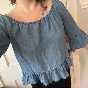Blue Ruffle Hem Women's Zara Top
